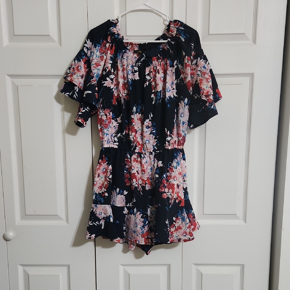 Blue Heavan Pink Floral Ruffled Romper